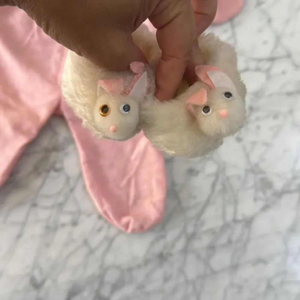 Handmade Infant Doll Bunny Ear Tail Outfit Hat Slippers
